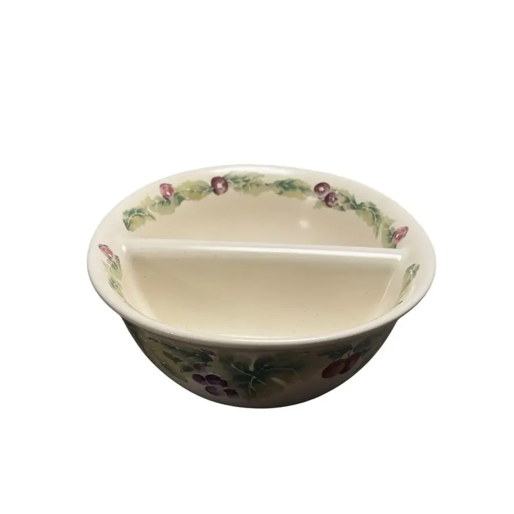 Pfaltzgraff Jamberry Cream Grapes Berries AOP 10in Oval Divided Serving Platter